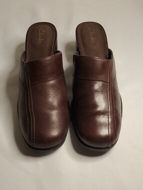 Clarks Brown Leather Slip-On Clogs